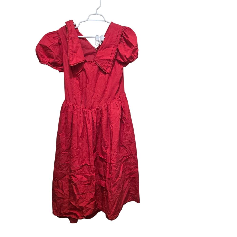 Henly Red Puff Sleeve Peter Pan Collar Prairie Midi Dress M